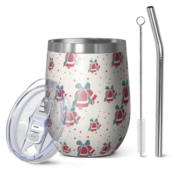 Christmas 12oz Stainless Steel Insulated Wine Tumbler with Lid and Straw – Double Wall Vacuum Mug for Hot & Cold Drinks, 304 Steel Interior, Sweat-Free Design