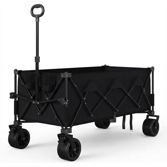 Garvee Extra Long Collapsible Wagons Carts, 54 x 29 x 42", All Terrain Wheels, Cup Holders, Black