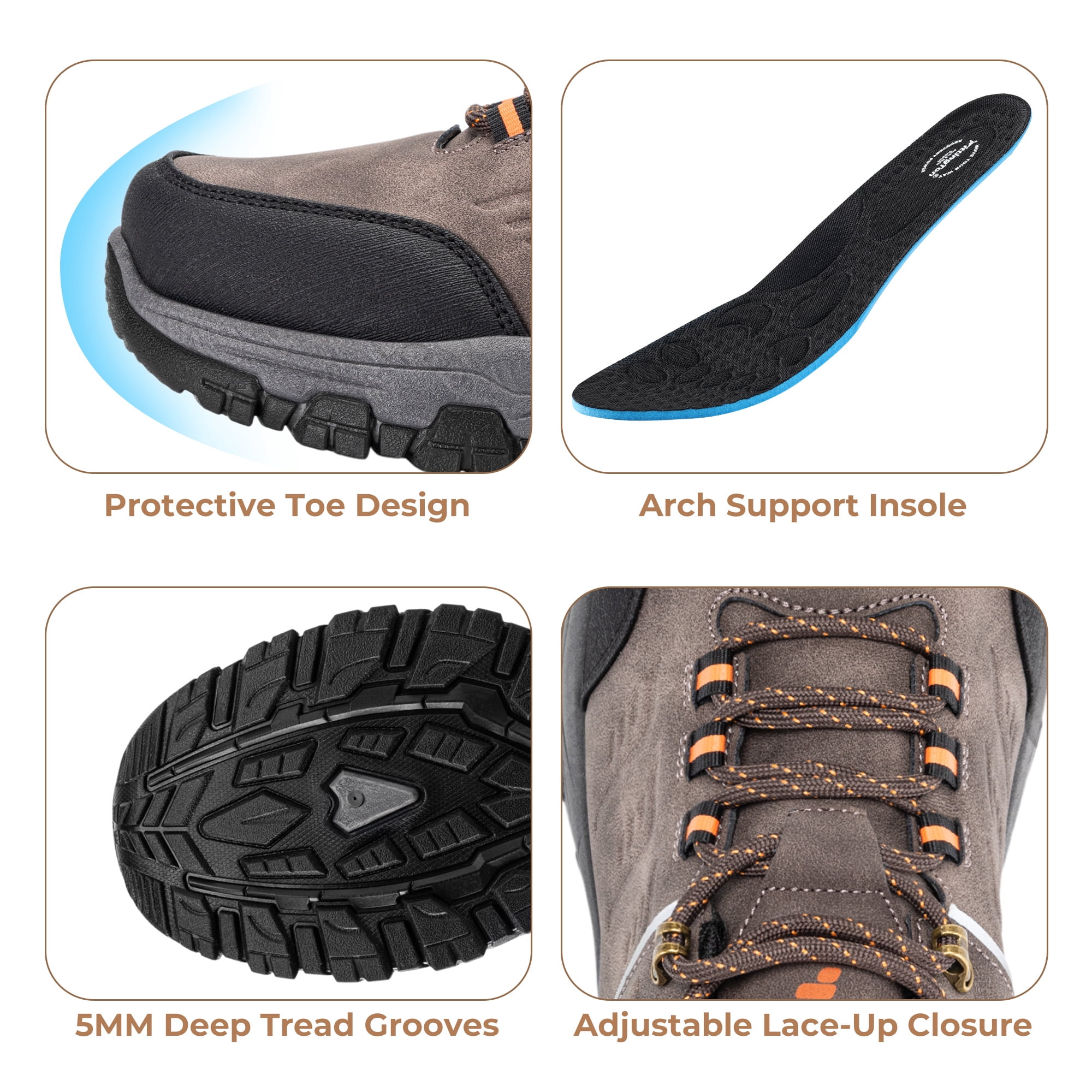 Fittington Men's Hiking Shoes Trekking Trails Outdoor Sneakers Walking Shoes with Arch Support, Reflective Safety Feature