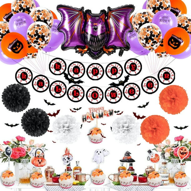 Kit de globos de Halloween Happy Halloween, 48 unidades con globo de murciélago