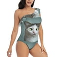 thumbnail image 3 of Easygdp Funny Cat Women's One Shoulder Ruffle Monokini Bathing Suits with Removable Chest Pad, Quick Drying - Medium, 3 of 8