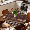 thumbnail image 3 of Vintage Coffee Time Fitted Tablecloth with Elastic Edged, Round Table Cloth for Dining Table, Farmhouse Desserts Black White Plaid Waterproof Oil Proof Table Cover for Indoor Outdoor 45"-54", 3 of 8