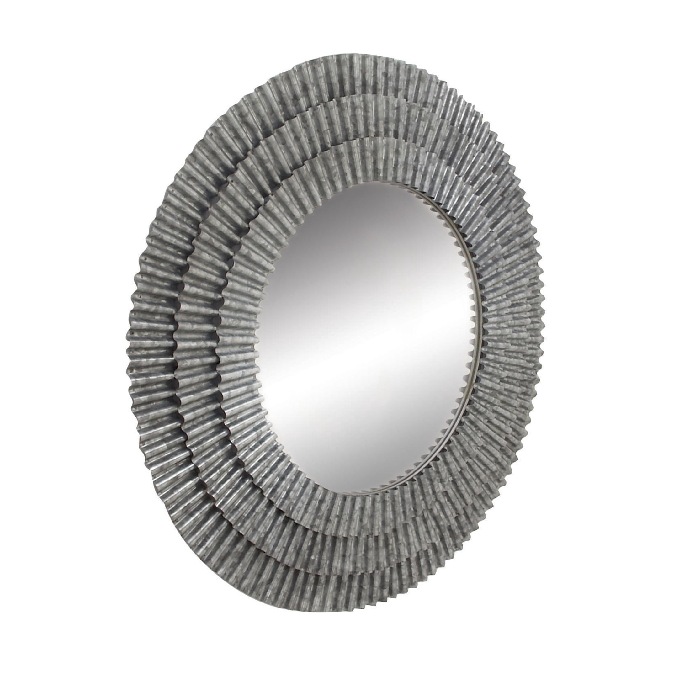 DecMode 37" x 37" Gray Galvanized Layered Ribbed Wall Mirror