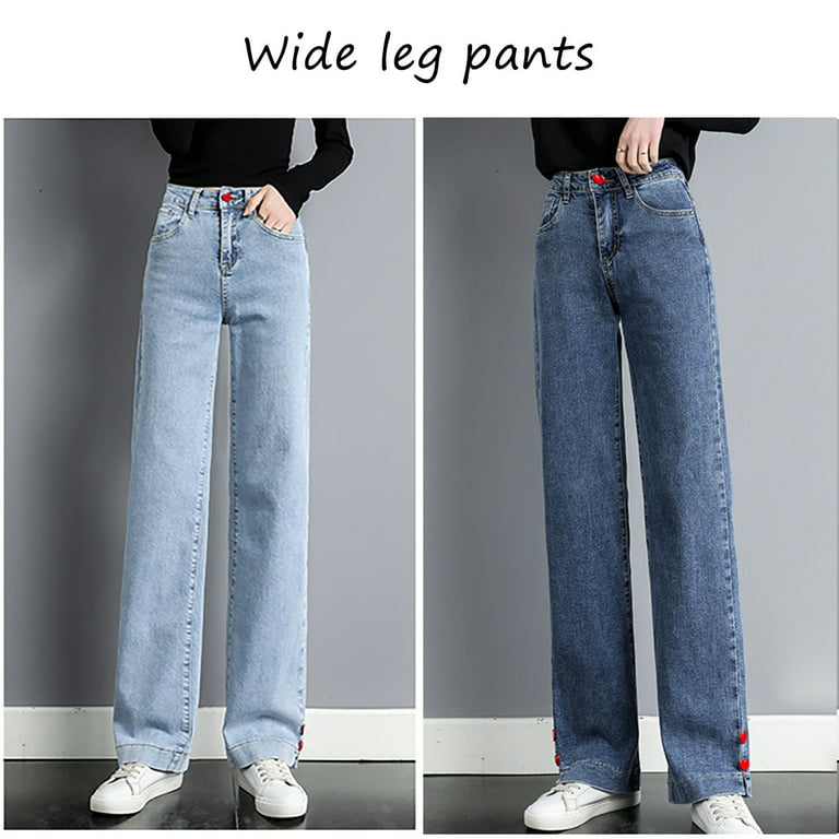 Womens Soild Thin Fleece High Waisted Straight-Leg Pants Loose Fit
