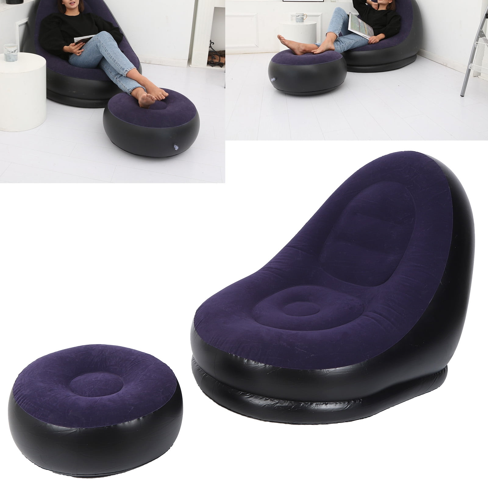 Details about   Inflatable Lazy Lounge Chair Sofa Footrest Set for Home/Office/Bedroom/Sleeping 