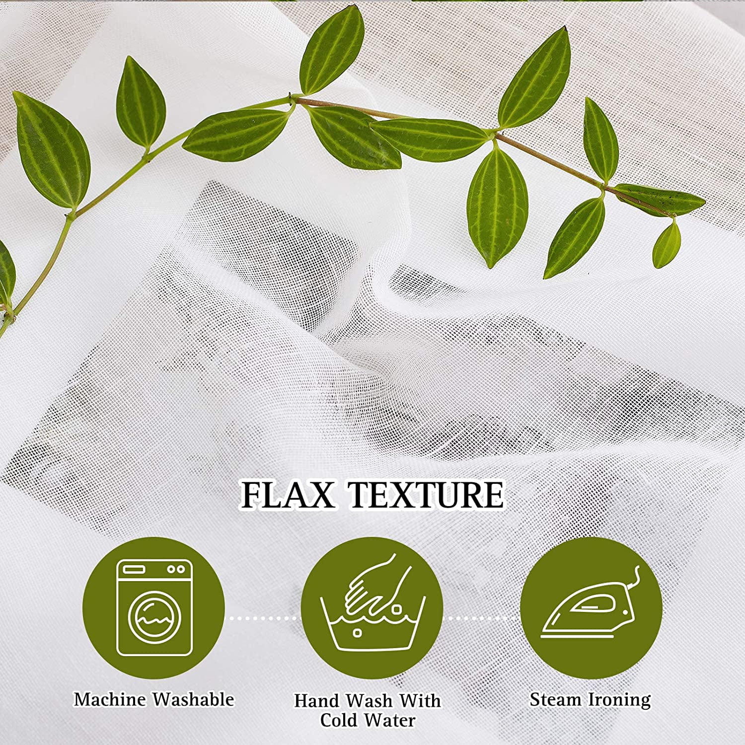 NICETOWN Sheer Linen Curtains for Living Room, Ring Top Textured Semi Sheer Panels Privacy Semitransparent Flax Open Linen Weave Sheer Drapes for Study Room, W52 x L96, White, 1 Pair