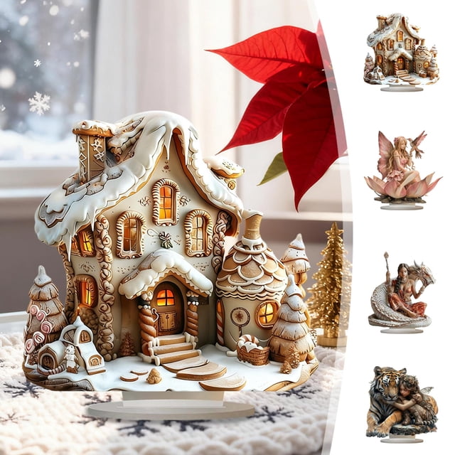 Decoración de escritorio acrílico - Adorno plano de 25x25cm para salón, oficina, estudio • Impresión artística multicolor en 2D • Diseños de casa, dragón, hada, elfo tigre