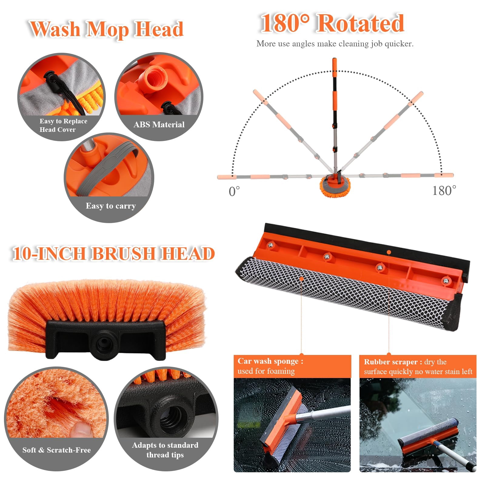 21Pcs Car Wash Kit with 60" Heavy-Duty Extension Pole, Soft Car Wash Brush, Wheel & Tire Brush, Scratch-Free Car Mop Mitt & Window Squeegee, Detailing Tool for Car Exterior & Interior Cleaning