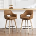 thumbnail image 3 of Zesthouse 26.8″ Swivel Counter Height Bar Stools Set of 2, Upholstered Faux Leather Bar Stools with Back and Wood Legs, Mid Century Modern Barstool Island Chairs for Kitchen Counter, Brown, 3 of 11