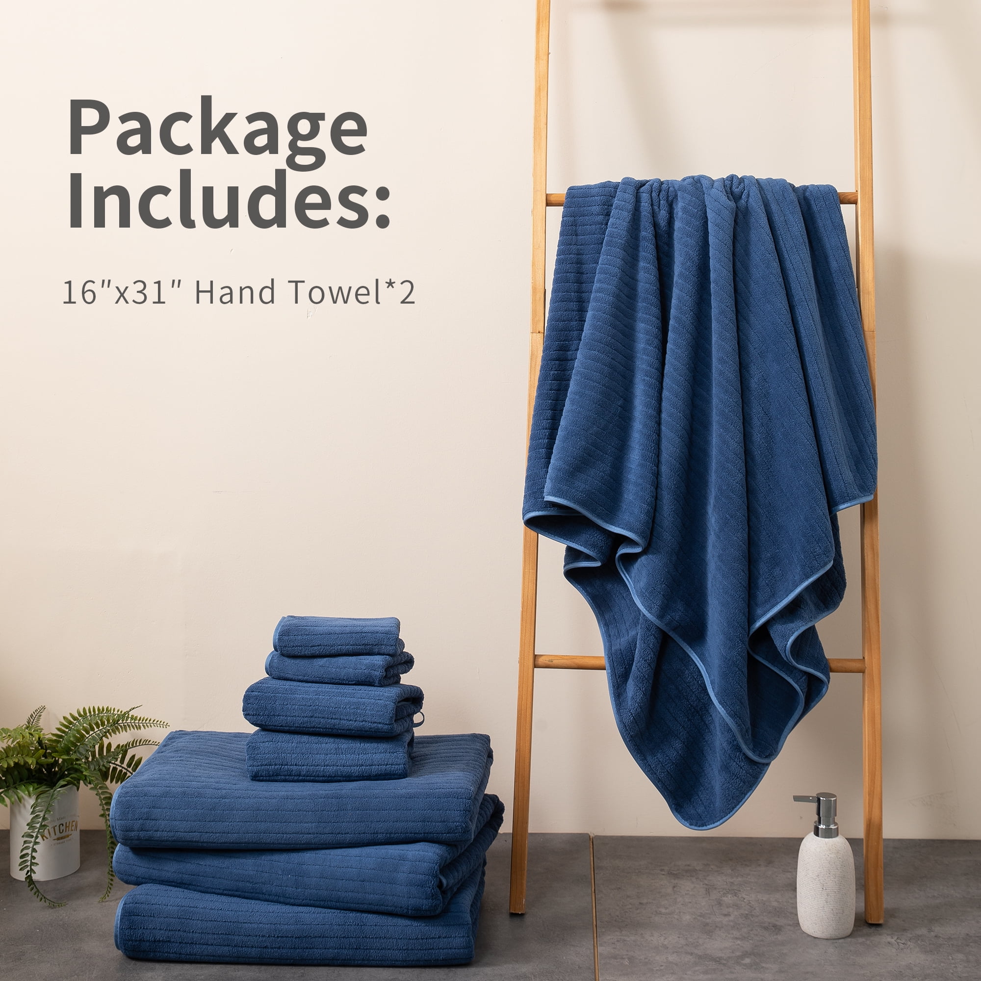 Jessy Home 2 Pack Navy Blue Stripe Hand Towels Set