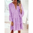thumbnail image 2 of U.Vomade Nouveau Léopard Ample Mini Robe Femmes Casual Rose V Cou Manches Volant Parti Jupe Chemise Femmes Plage Robe Boho, 2 of 4