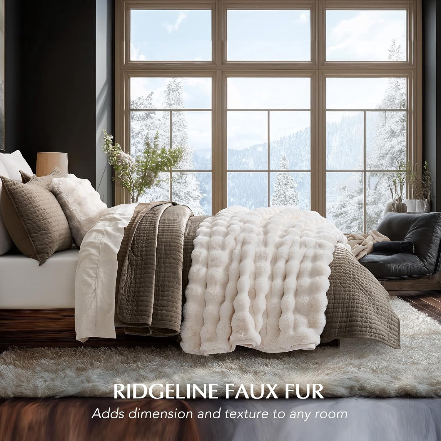 EVERGRACE Ultra Soft Luxury Fluffy Ridgeline Faux Rabbit Fur Throw Blanket, Thick Warm Bubble Throw for Bed, Cozy Plush Reversible Blankets for Couch, Chair, Sofa, Ivory White, 60x80 Inches, 870 GSM