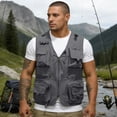 thumbnail image 4 of CCRFTGI Vest for Men Casual Lightweight Outdoor Fishing Work Safari Travel Hiking Running Golf Photo Sleeveless Cargo Vest Jacket Multi Pockets Gray M, 4 of 7