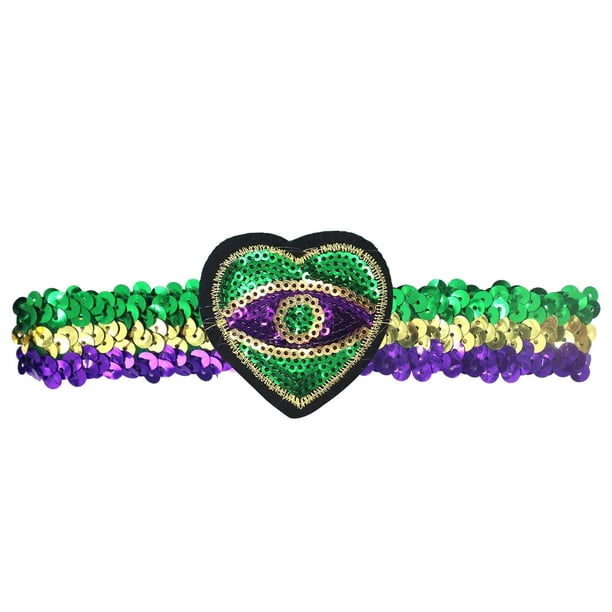 Diadema/pañuelo de fiesta de carnaval para mujer, tricolor, morado, verde brillante, con apertura y accesorios, de poliéster