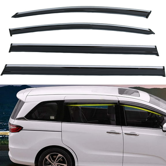 4Pcs Outside Mount Tape On/Clip On Type Smoke Tinted Sun/Rain Guard Vent Window Visors With Chrome Trim Compatible With 2011-2017 Odyssey
