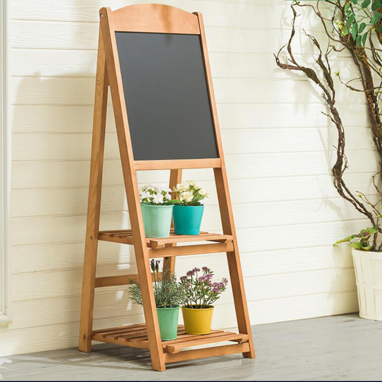 Chalkboard Easel Vintage-Style Rustic White Freestanding With 3 Display Shelves 