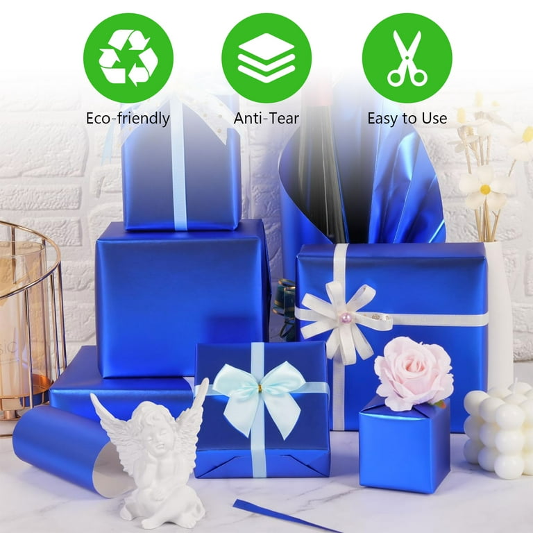 Tripumer Blue Metallic Wrapping Paper, 17" x 32.8 Feet photo 7