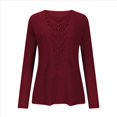 thumbnail image 2 of Camiseta de Mujer con Encaje de Piña y Costuras, Color Liso, Larga, Cuello Redondo, Informal. Vino Tinto XL, 2 of 6