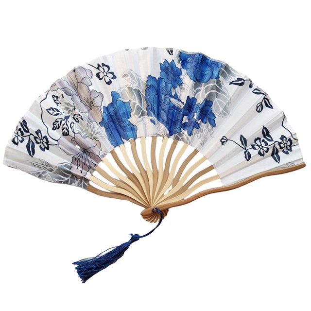 CSChome Performance Hand Fan Performance Hand Japanese Style Tassel Vintage Stage Performance Flower Print Party Dance Folding Party Favors
