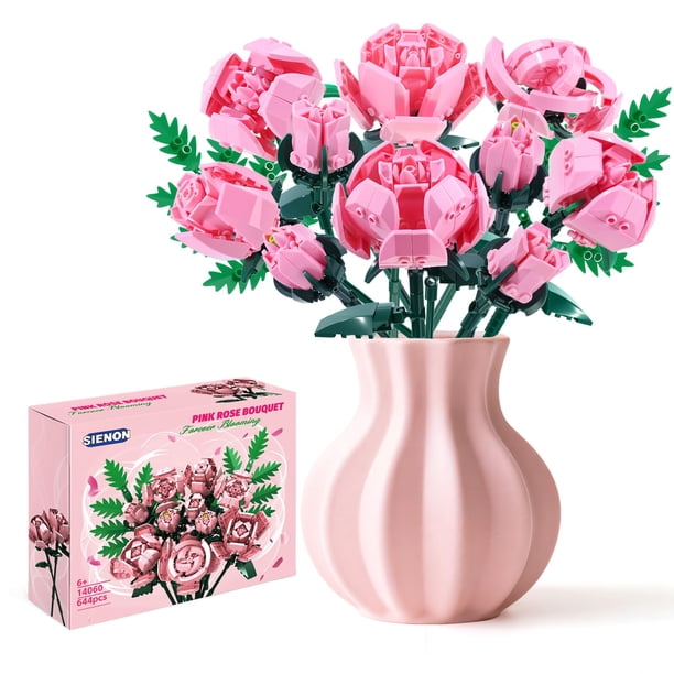 Set de construcción de juguetes SIENON, ramo de rosas rosas, 10 unidades