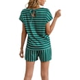thumbnail image 4 of Hanerdun Women Striped Pajamas PJ Set Female Short Sleeve Top & Short Nightwear Sleepwear Green 4XL, 4 of 5