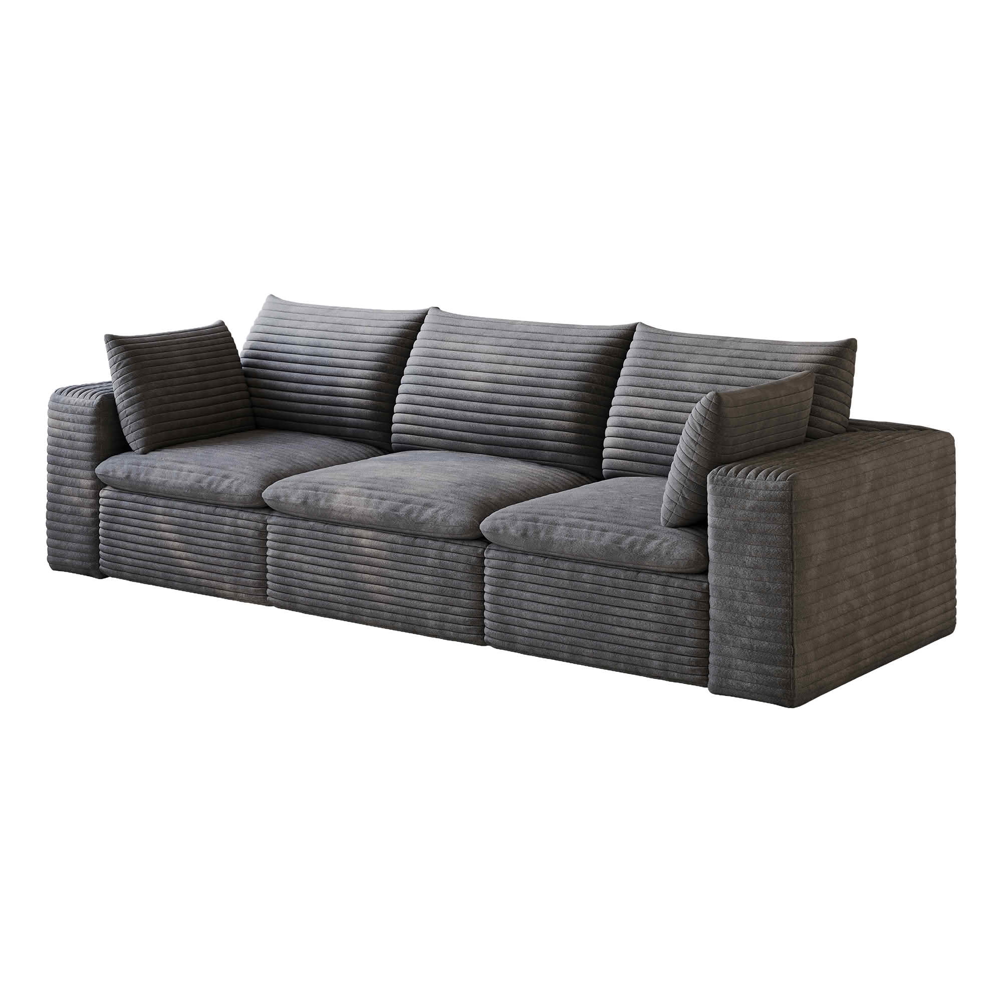 MAYEERTY 102.4 Inch Cloud Modular Sofa, Corduroy Deep‑Seat Couch with Double‑Layer Removable Cushions, No‑Assembly DIY Combination Sponge Sofa for Living Room Bedroom Conference Room Apartment