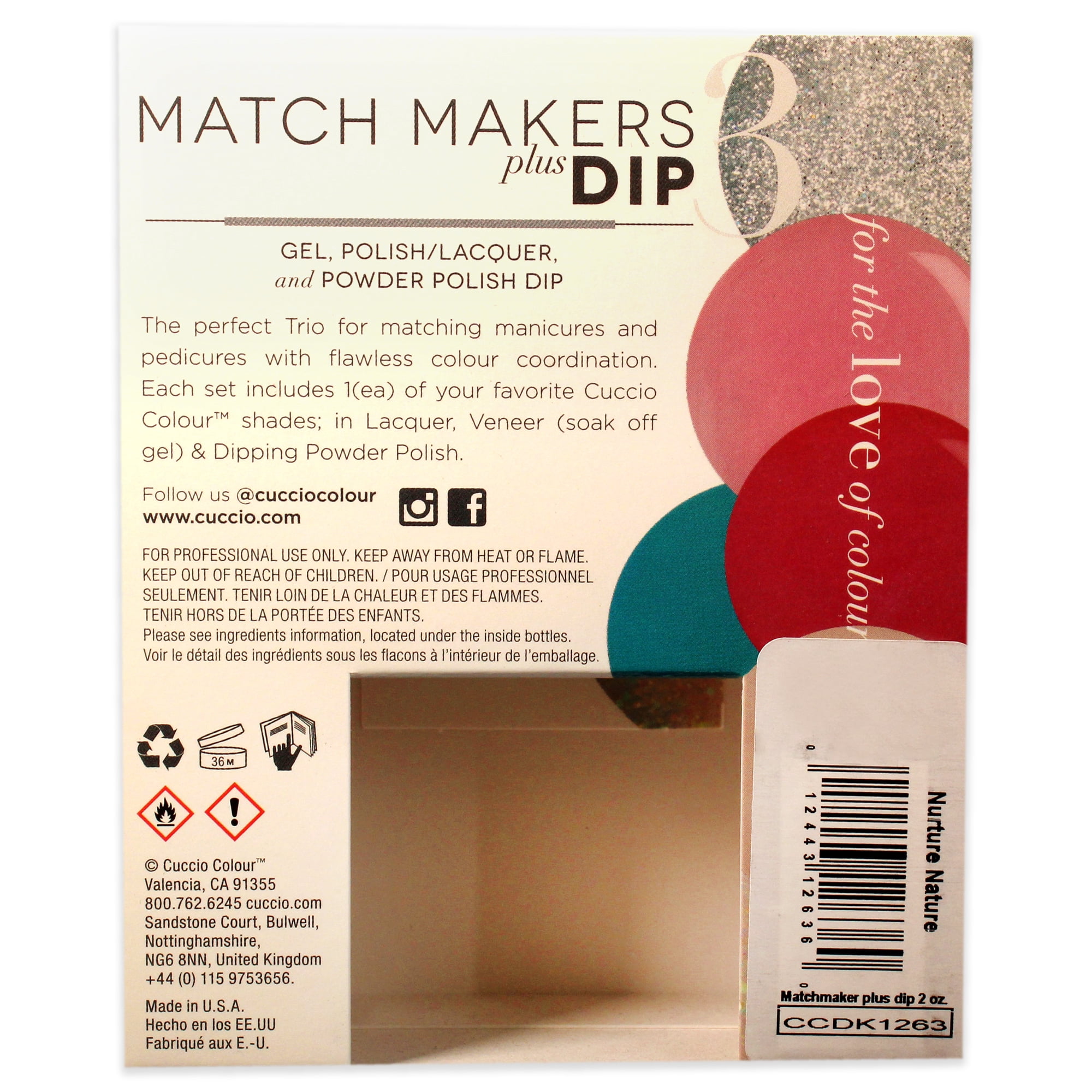 Cuccio Colour Match Makers Plus Dip - Nature Nature , 3 Pc 1.6oz Pro Powder Polish Dip System, 0.44oz Veneer Soak Off Gel, 0.43oz Colour Nail Polish