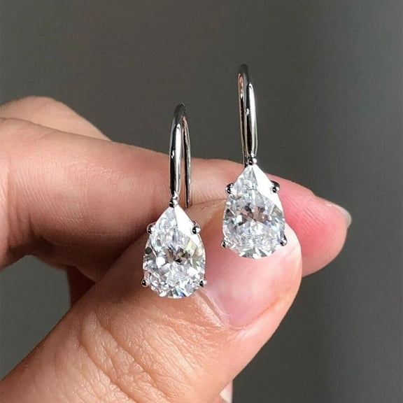 2.00 Ct Pear Cut Moissanite Teardrop Dangle Earrings 14k White Gold Plated