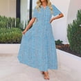 thumbnail image 5 of Horkkom Maxi Dresses for Women Summer V Neck Boho Floral Dress Short Sleeve Tiered A Line Dresses Light Blue L, 5 of 9