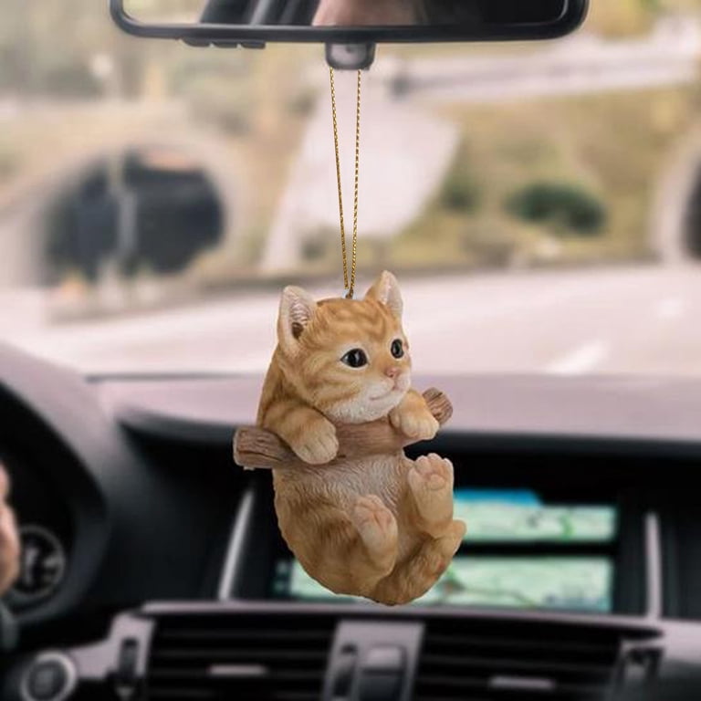Cute Cat Car Dashboard Decor – 3-Piece Resin Ornament Set For Rearview Mirror & Home Decor