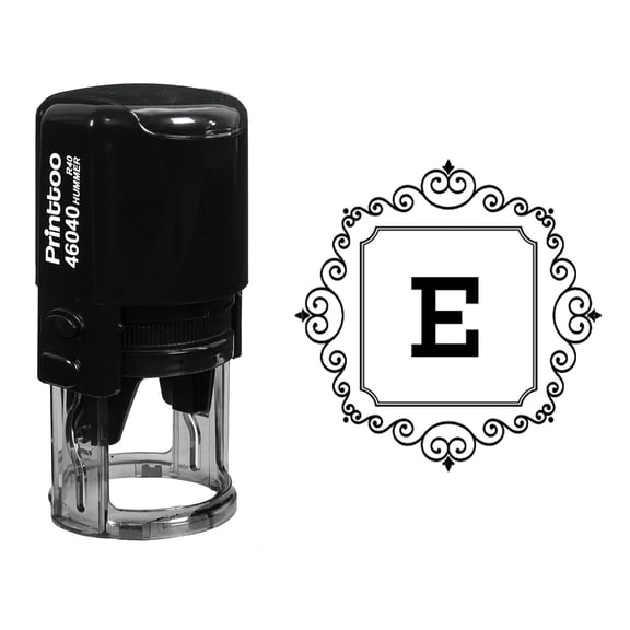 Printtoo Square Swirl Border Alphabet E Monogram Initial Self Inking Rubber Stamp Office Stationary