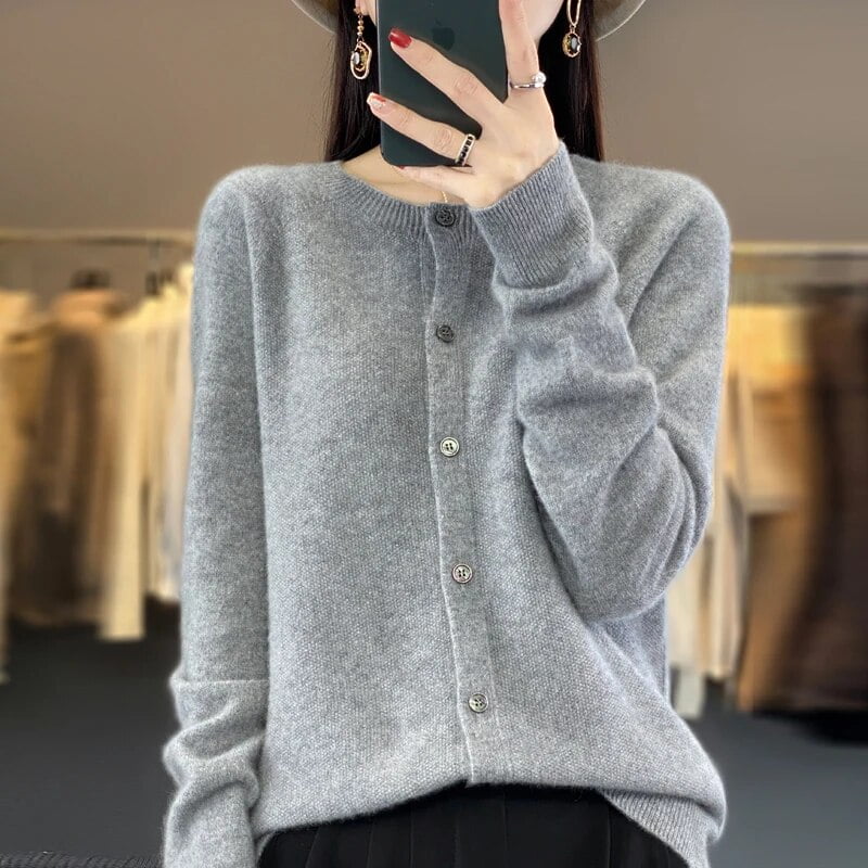 Pull en Laine Merinos 100 pour Femmes Nouveau Col Rond Cardigan Tricote Couleur Unie Automne Hiver Veste Douce Decontractee Haut Mince Walmart