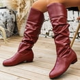 thumbnail image 4 of Women's Round Toe Low Heel Knee High Boots PU Leather Slouchy Slip on Comfortable Plus Size Fall Winter Boots for Casual Outdoor Wear Brown, 4 of 6