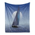 thumbnail image 1 of Nautical Soft Flannel Fleece Blanket, Sailing Boat in Moonrise Dramatic Sky Ocean Reflections Wavy Serene Illustration, Cozy Plush for Indoor and Outdoor Use, 50" x 60", Violet Blue, by Ambesonne, 1 of 6