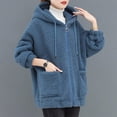 thumbnail image 4 of Chaqueta de mujer Chaqueta de punto de lana de cordero de color sólido Sudadera con capucha gruesaCafé, 4 of 4