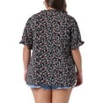 thumbnail image 4 of DARING DIVA Women's Plus Floral V Neck Ruffle Puff Short Sleeve Blouse 4X Black, 4 of 6
