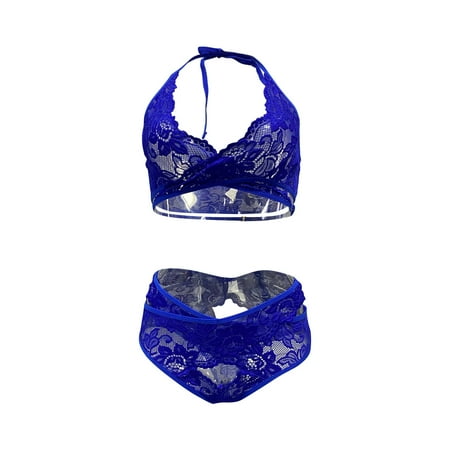 

AnuirheiH Women Lingerie Sets Ladies Sexy Lingerie Fishnets Lace Flowers Hollow Sexy Halter Neck Mesh Open Crotch Panties Suit On Sale
