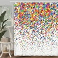 thumbnail image 3 of Colorful Shower Curtain, Geometric Confetti Falling Colorful Rainbow Polka Dot Shower Curtain for Bathroom, Wedding Festival Party Decor Bath Curtains, Kids Bathroom Accessories 12PCS Hooks, 70X70IN, 3 of 6