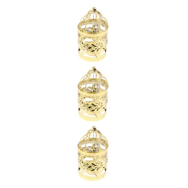Guardoinrt Electroplated Metal Birdcage Shape Tea Light B- Candle Holder Gold Type E 3Set