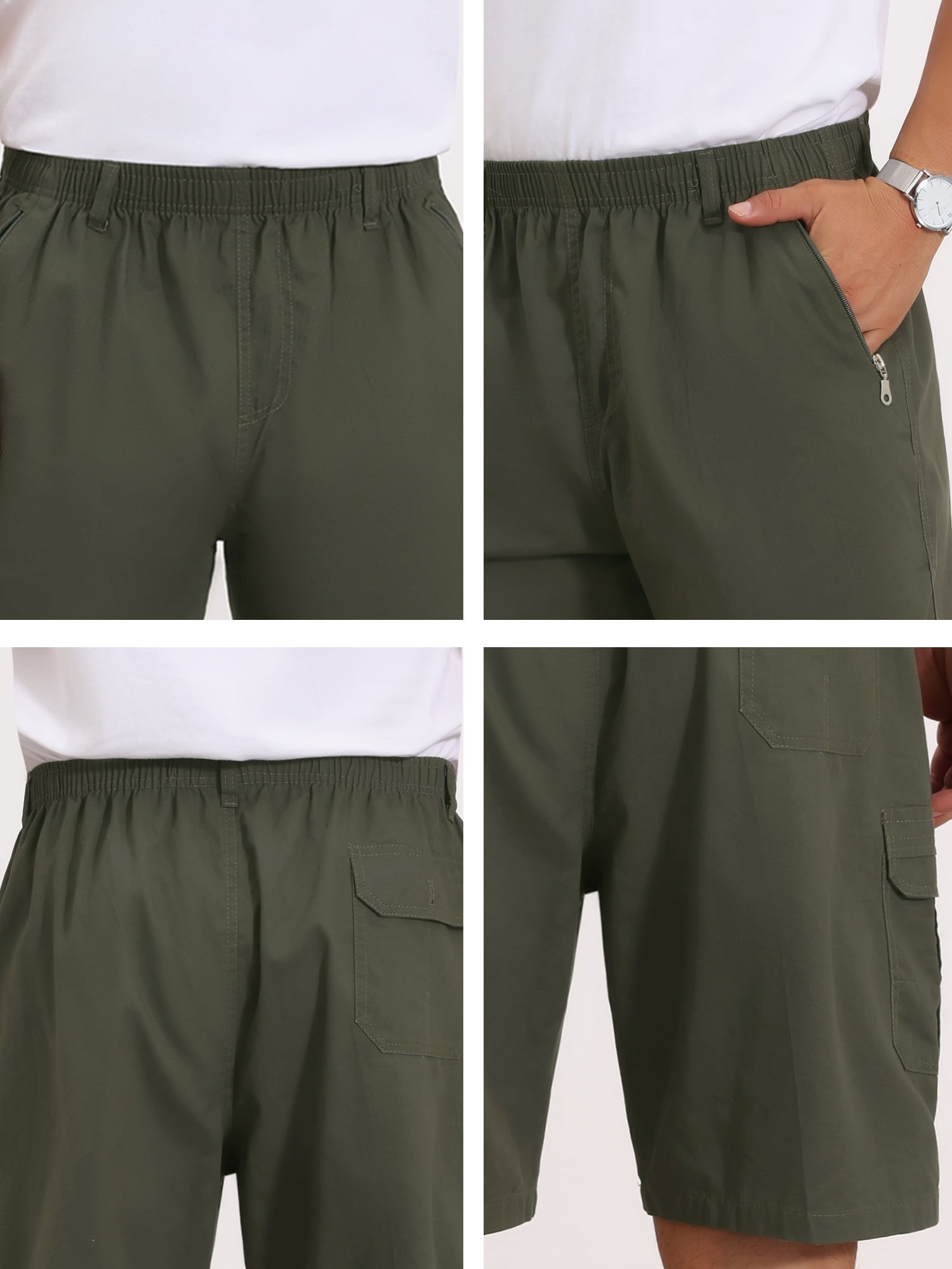 DARING DIVA Men's Cargo Shorts Cotton Zipper Pockets Hiking Short Pants 34 Olive Green