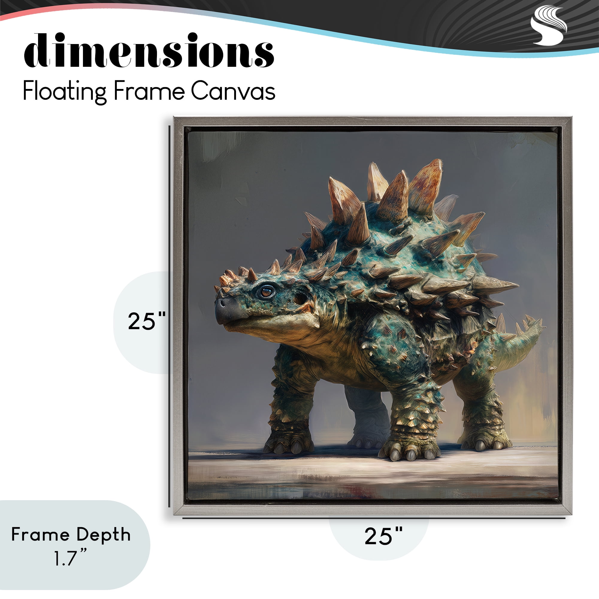 Stupell Industries Prehistoric Ankylosaurus Portrait Gray Framed Floater Canvas Wall Art, design by Wumples