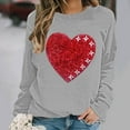 thumbnail image 3 of Women's Valentines Sweatshirt Long Sleeve Glitter Heart Print Crewneck Pullover Top for Romantic Dates Gray-5 2XL, 3 of 5