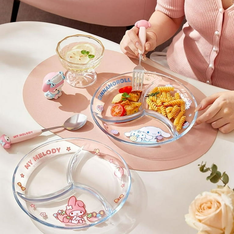 Sanrio Kawaii Hello Kitty Glass Plate Cinnamoroll My Melody Anime