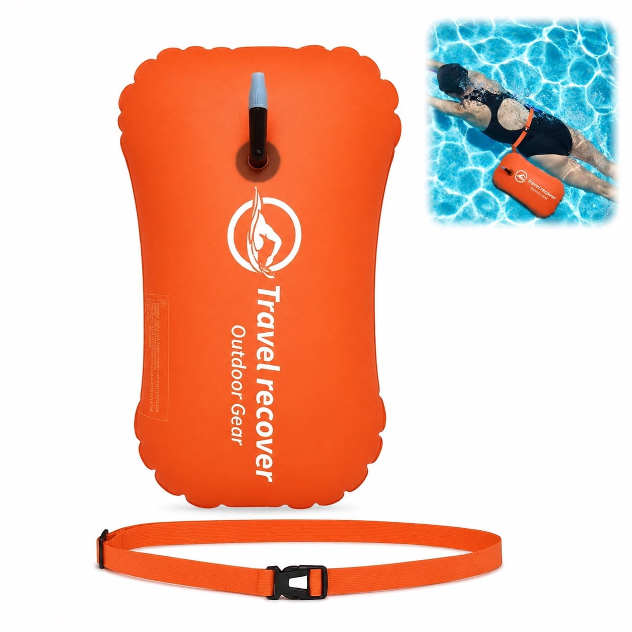 Swim Buoy, Inflatable Open Water Safety Float with Adjustable Waist Belt, High Visibility Dry Bag for Swimming, Kayaking, Triathlon & Snorkeling