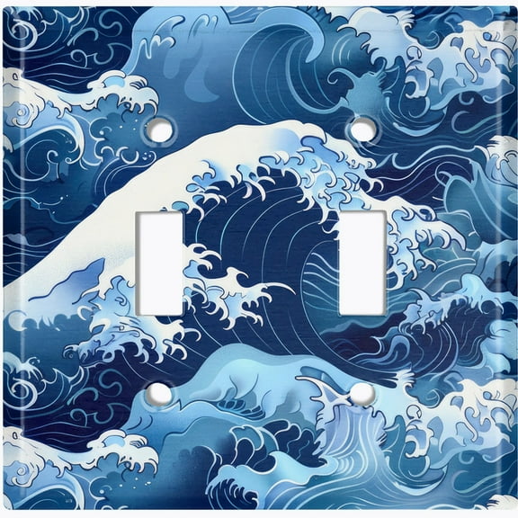 Metal Light Switch Wall Plate Outlet Cover (Traditional Ocean Waves - Double Toggle)
