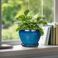 thumbnail image 6 of Ordivic 6 Inch Blue Ceramic Planter Pots with Drainage Hole and Saucer, Glazed Flower Pot for Indoor Succulents and Herbs, 6 of 8