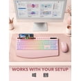 thumbnail image 3 of Wireless Keyboard and Mouse Combo, Rechargeable 4000mAh, RGB Backlit, Full Size Keyboard with Wrist Rest & Phone Holder, Quiet 2.4GHz Wireless, USB-A/C for Windows – Pink, 3 of 9