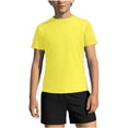 thumbnail image 2 of Boys Solid Short Sleeve Two Piece Swim Set, Crew Neck Rash Guard Top & Swim Trunks for 3-14 Years Old Kids Beach Surf Bathing Suit Yellow 13-14 Years, 2 of 9