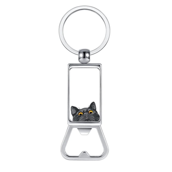 WIRESTER Household Kitchen Tools Keychains Metal Bottle Opener With Key Ring - Animal Black Bombay Kitten Cat