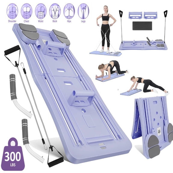 Pilates Reformer Board Set - Foldable 4-in-1 Pilates Machine for Full Body Workouts, Ab Core Trainer with Resistance Bands